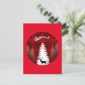 kerstboom herten rode geruite plaid briefkaart (Staand voorkant)
