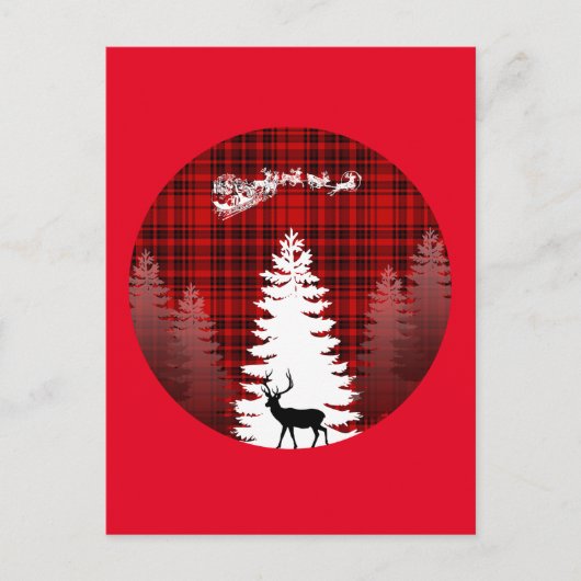 kerstboom herten rode geruite plaid briefkaart (Voorkant)
