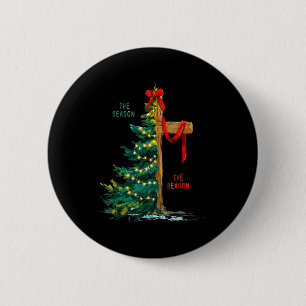Kerstboom Het Seizoen Jezus Kruis De Reden Ronde Button 5,7 Cm