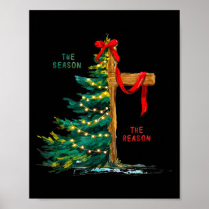 Kerstboom Het Seizoen Jezus Kruis Geloof Vakantie Poster
