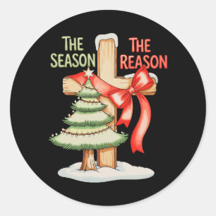 Kerstboom Het Seizoen Reden Kruis Kerstmis Geloof Ronde Sticker