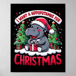 Kerstboom Hippopotamus Xmas Hippo Lover Team Poster