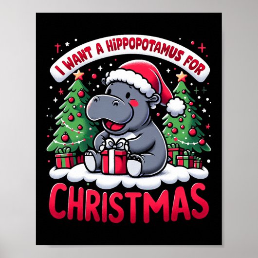 Kerstboom Hippopotamus Xmas Hippo Lover Team Poster (Voorkant)
