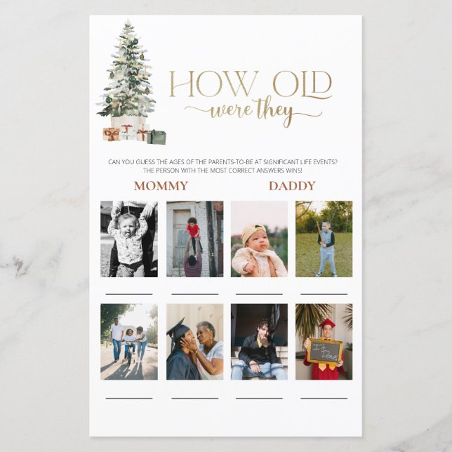 Kerstboom Hoe oud waren ze Baby Shower Spel (Voorkant)