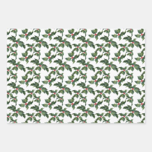 kerstboom Holly Festive Pattern Inpakpapier Vel (Voorkant 2)