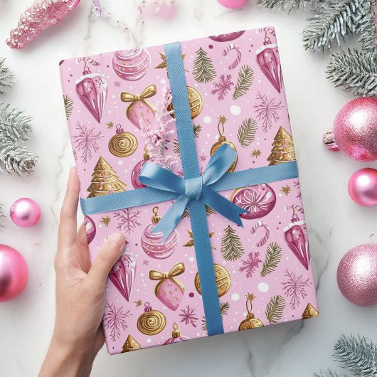 Kerstboom Hot Pink Gold Vakantie Cadeaupapier