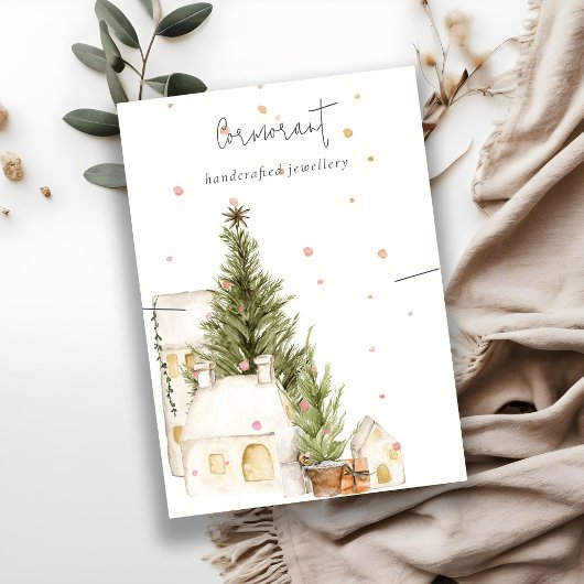 Kerstboom huizen sneeuw Logo Ketting houder Visitekaartje