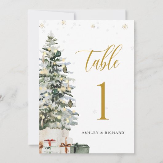Kerstboom Huwelijk Tafel Nummerkaart (Voorkant)