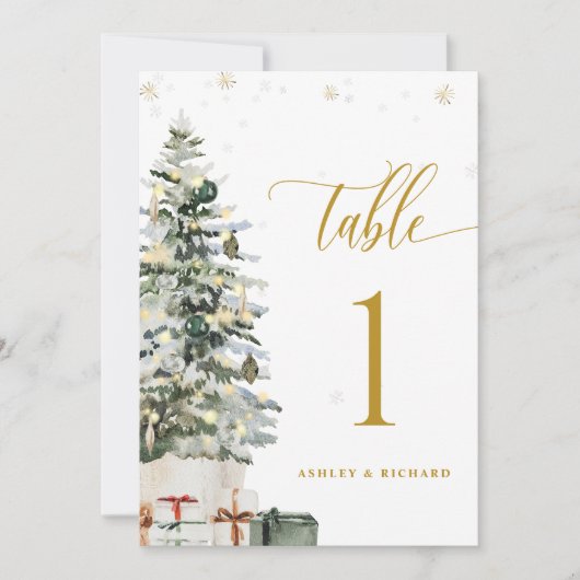 Kerstboom Huwelijk Tafel Nummerkaart (Voorkant)