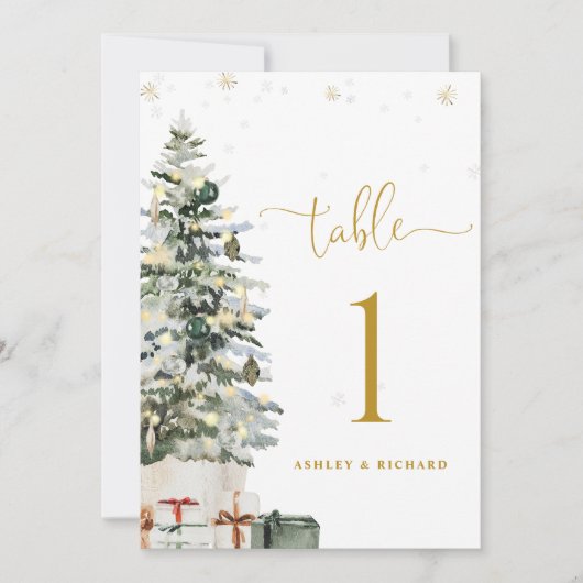 Kerstboom Huwelijk Tafel Nummerkaart (Voorkant)