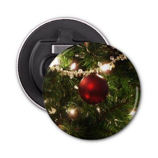 Kerstboom I Vakantie  groen en rood Button Flesopener (Voorkant)