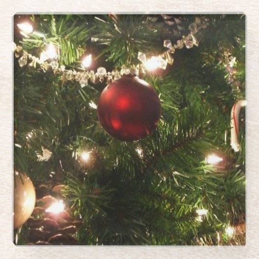 Kerstboom I Vakantie  groen en rood Glazen Onderzetter (Voorkant)