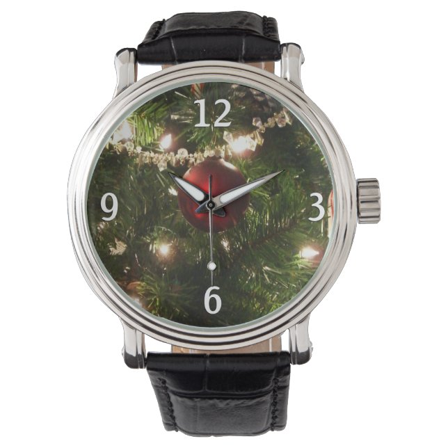 Kerstboom I Vakantie  groen en rood Horloge (Voorkant)