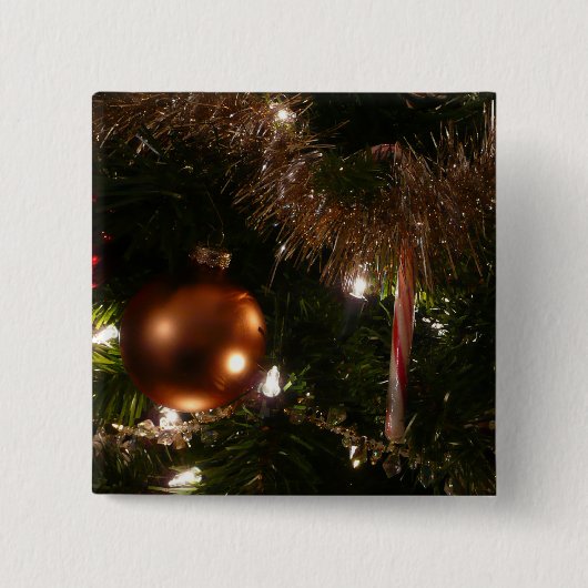 kerstboom II Snoepriet en Tinsel Vierkante Button 5,1 Cm (Voorkant)