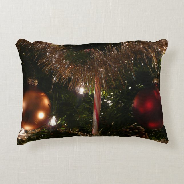Kerstboom II Vakantie rood en goud Decoratief Kussen (Voorkant)