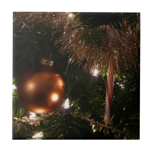 Kerstboom II Vakantie rood en goud Tegeltje (Voorkant)