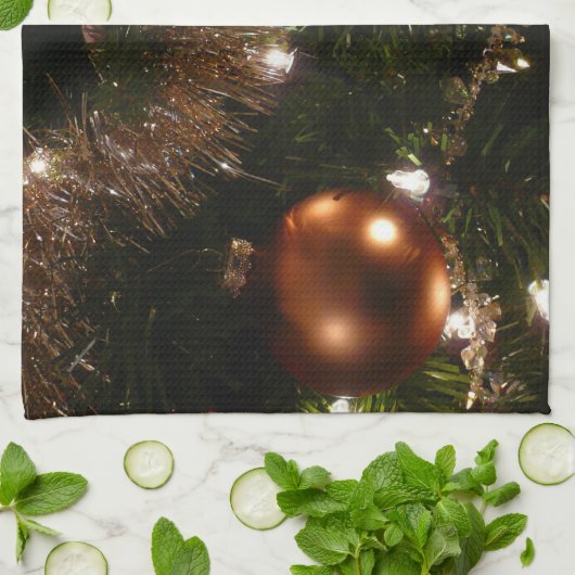 Kerstboom II Vakantie rood en goud Theedoek (Gevouwen)