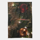 Kerstboom II Vakantie rood en goud Theedoek (Verticaal)