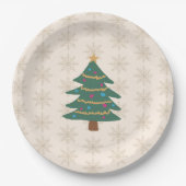 Kerstboom Illustratie Sneeuwvlok Patroon Papieren Bordje (Voorkant)