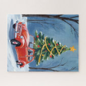 Kerstboom in antieke rode auto legpuzzel (Horizontaal)
