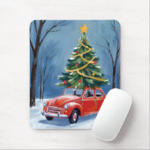 Kerstboom in antieke rode auto muismat (Met muis)