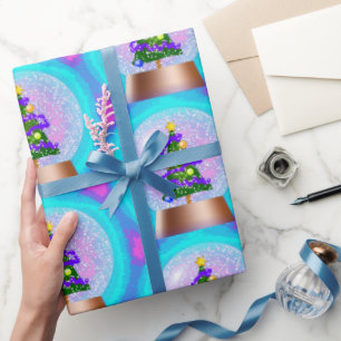 Kerstboom in Colorful Snow Wereldbol Cadeaupapier