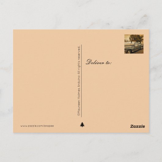  kerstboom in de auto briefkaart (Achterkant)