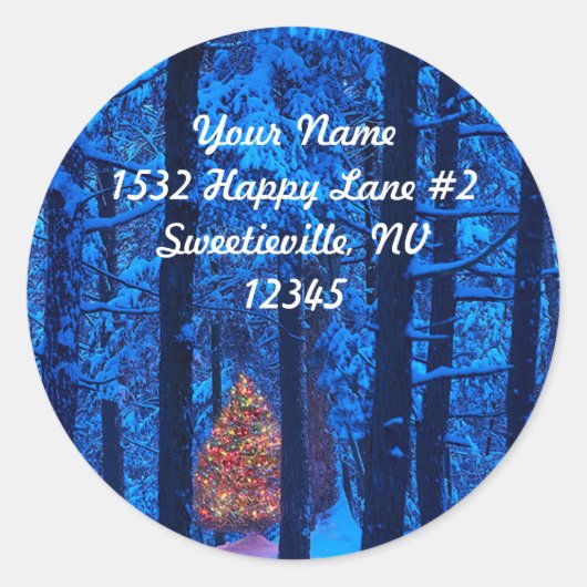 Kerstboom in de Bossen Adres Sticker (Voorkant)