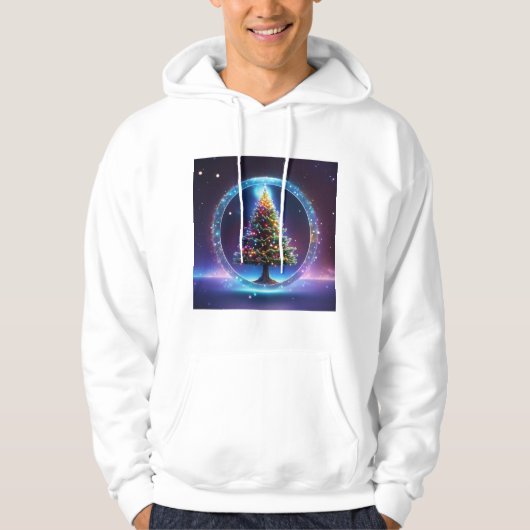 Kerstboom in de ruimte gedrukte hoodie (Voorkant)