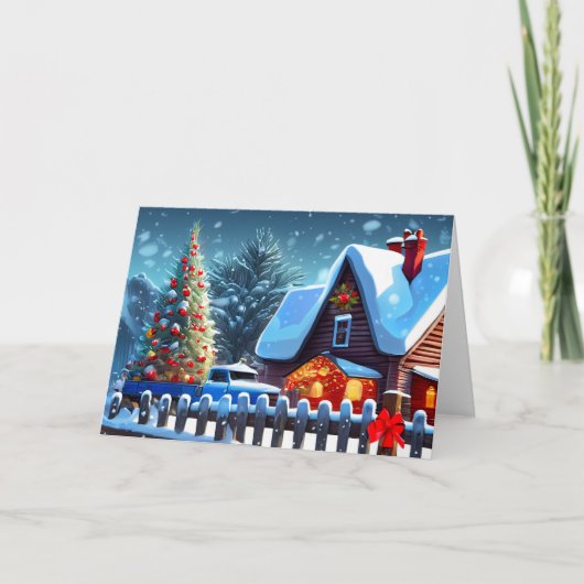 Kerstboom in de sneeuw notitiekaartje (Voorkant)