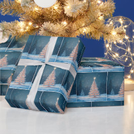 Kerstboom in de winter met een ster cadeaupapier