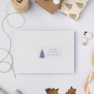 Kerstboom in Delfts Blauw aanpasbaar Etiket