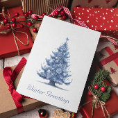 Kerstboom in Delfts Blauw aanpasbaar Feestdagenkaart