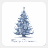 Kerstboom in Delfts Blauw aanpasbaar Vierkante Sticker (Voorkant)