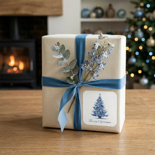 Kerstboom in Delfts Blauw aanpasbaar Vierkante Sticker