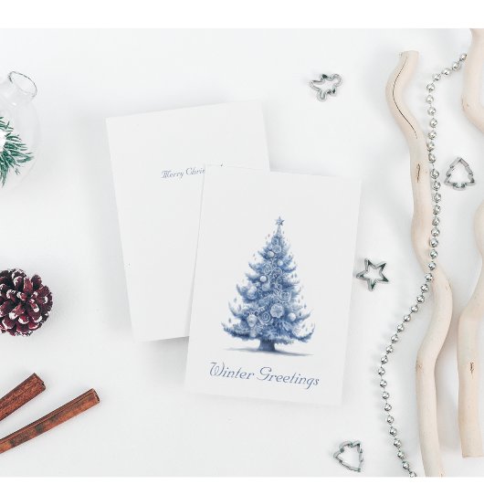 Kerstboom in Delfts Blauw Feestdagenkaart