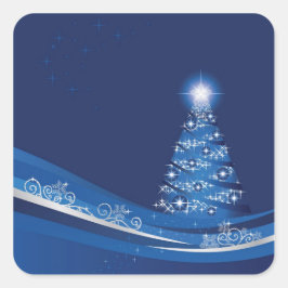 kerstboom in een blauwe wintertuinsticker vierkante sticker