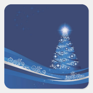kerstboom in een blauwe wintertuinsticker vierkante sticker