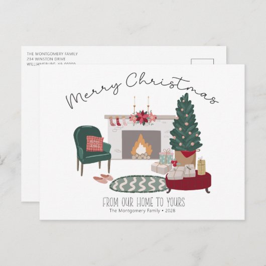 Kerstboom in een knus landhuis | Prettig Kerstfees Briefkaart (Voorkant / Achterkant)