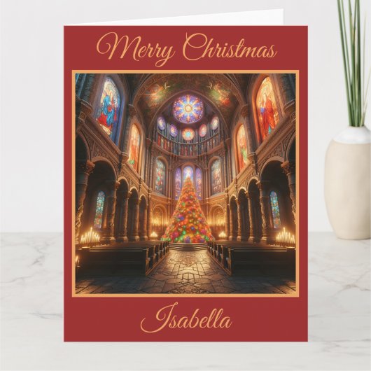 Kerstboom in een schilderachtige kapel kaart (Voorkant)