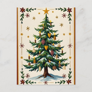 Kerstboom in folk art stijl met kaarslicht feestdagenkaart