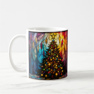 Kerstboom in glas-in-loodstijl met ster koffiemok