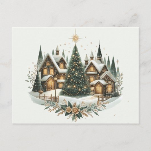 Kerstboom in het dorp briefkaart (Voorkant)
