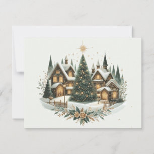 Kerstboom in het dorp feestdagenkaart