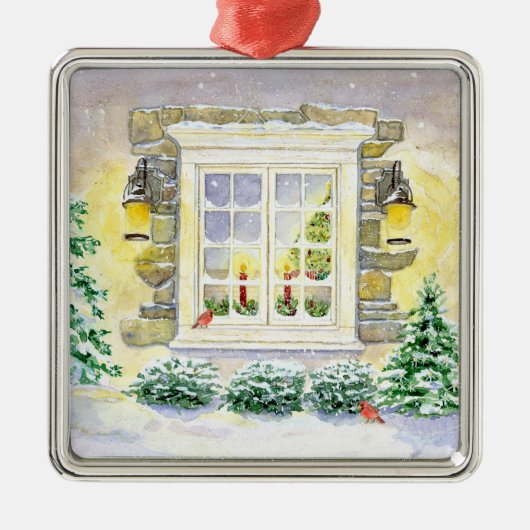 Kerstboom in het raam w Cardinals Ornament (Voorkant)