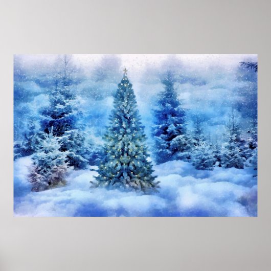 Kerstboom in het Snowy Forest Poster (Voorkant)