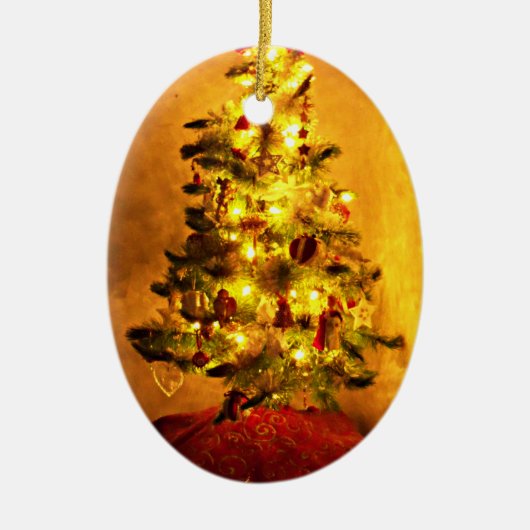 kerstboom in kaarslicht keramisch ornament (Voorkant)