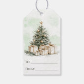 Kerstboom in landelijke aquarel stijl cadeaulabel (Voorkant)
