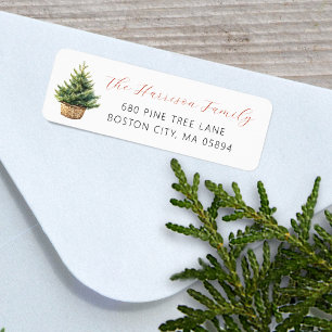 Kerstboom in mand adres etiket