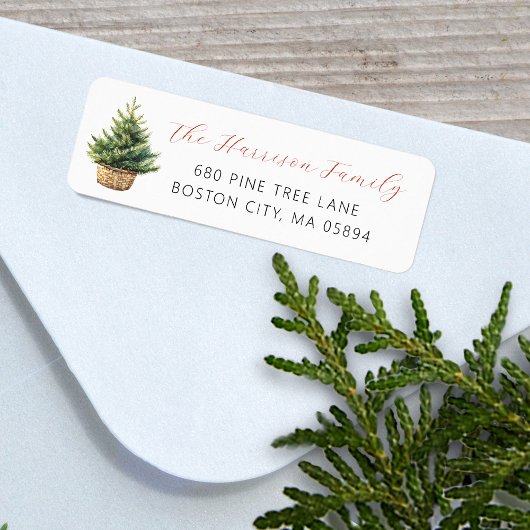 Kerstboom in mand adres etiket